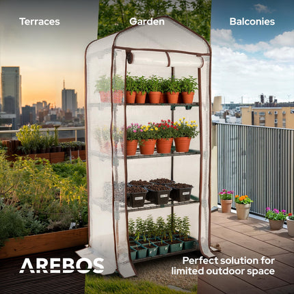 Arebos Premium 4-Tier Polytunnel Greenhouse - 70 x 50 x 158 cm Greenhouse with 4 Shelves - Space-Saving, High-Quality Growhouse for Garden, Balcony, Stable &amp; Easy to Assemble