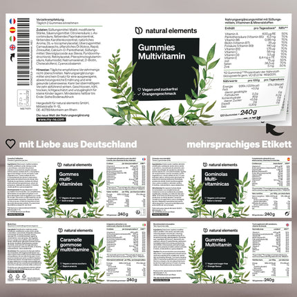 Gummies Multivitamin – 120 fruity gummies – natural flavor – with 12 vitamins and minerals (vitamin C, D3, biotin, folic acid, zinc &amp; more) – produced in Germany &amp; laboratory tested