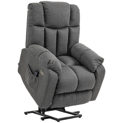 HOMCOM TV Chair with Stand-Up Aid, Electric Adjustable, Recliner Chair with Reclining Function, TV Chair with Remote Control, 2 Side Pockets and Footrest, USB Port, Dark Grey