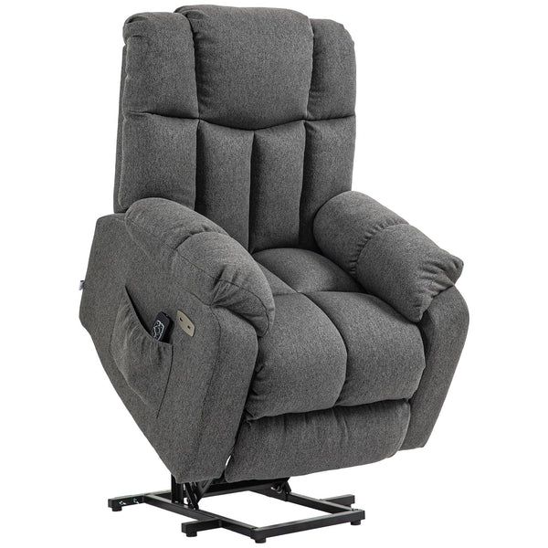 HOMCOM TV Chair with Stand-Up Aid, Electric Adjustable, Recliner Chair with Reclining Function, TV Chair with Remote Control, 2 Side Pockets and Footrest, USB Port, Dark Grey