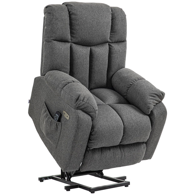 HOMCOM TV Chair with Stand-Up Aid, Electric Adjustable, Recliner Chair with Reclining Function, TV Chair with Remote Control, 2 Side Pockets and Footrest, USB Port, Dark Grey