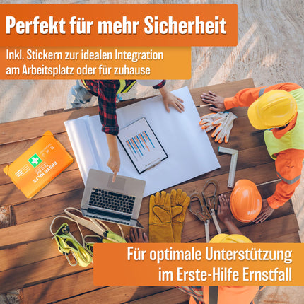 HELDENWERK first aid kit according to the new DIN 13157:2021 including wall bracket &amp; stickers | Universal first aid case for business, household or catering - office first aid kit filled, first aid kit