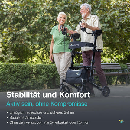 Helavo Foldable Arthritis Rollator with Padded Forearm Supports - Lightweight Aluminum Stand Up Walker with Soft Armrests and Seat