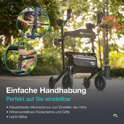 Helavo Outdoor Arthritis Rollator with Padded Forearm Supports - Stand-Up Walker with Puncture-Proof Solid Rubber Tires for Outdoor Use - Maximum Mobility &amp; Comfort Outdoors
