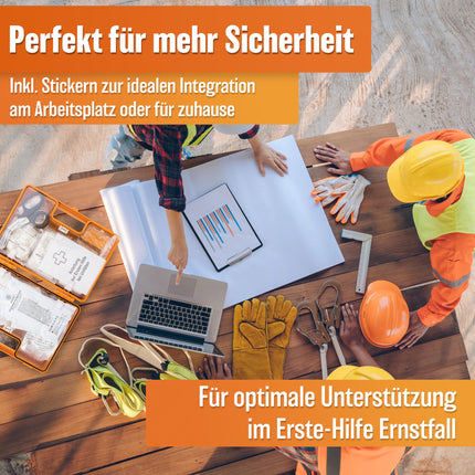 HELDENWERK first aid kit according to the new DIN 13157:2021 including wall bracket &amp; stickers | Universal first aid case for business, household or catering - office first aid kit filled, first aid kit