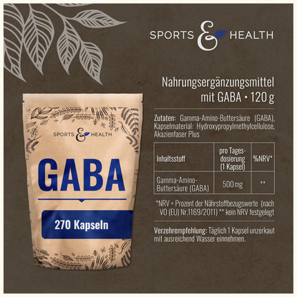 GABA Capsules High Dose – 500 mg per capsule – 270 Capsules 500 mg each – Vegan – Gamma Aminobutyric Acid – GABA High Dose – 100% Natural, No Additives – Own Production