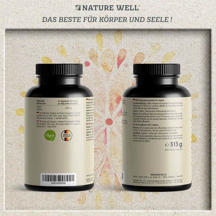 L-Arginine 360 ​​vegan capsules - with 6000 mg L-Arginine from plant fermentation (of which 6000 mg pure L-Arginine) per daily dose - No additives - laboratory-tested with certificate - 100% vegan