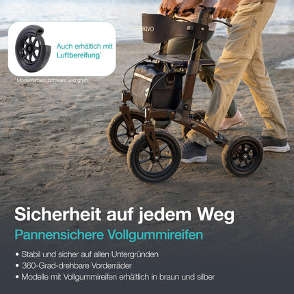 Helavo Rollator with Puncture-Proof Solid Rubber Tires for Outdoors - Foldable Aluminum Outdoor Rollator with Seat - Maximum Mobility &amp; Comfort Outdoors