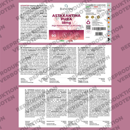 Bandini® Pure Astaxanthin 18 mg per capsule, 90 capsules (3-month supply), Algae Haematococcus Pluvialis - Natural Astaxanthin, free from magnesium stearate, GMO-free