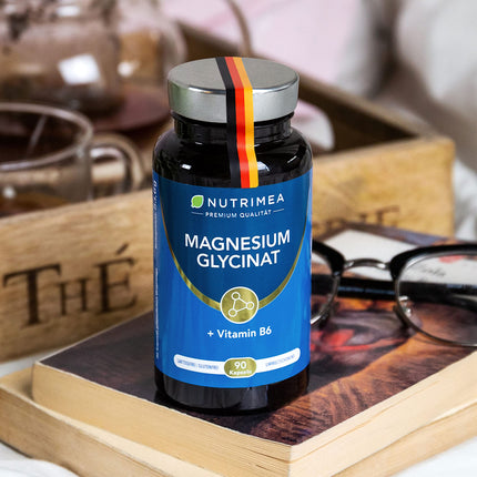 Magnesium Glycinate + Vitamin B6 | Optimal Bioavailability | 1.5 Month Supply | 90 Capsules High Dose Magnesium Citrate + Bisglycinate NO Additives Relaxation Sleep Muscles Nerves Anti Stress