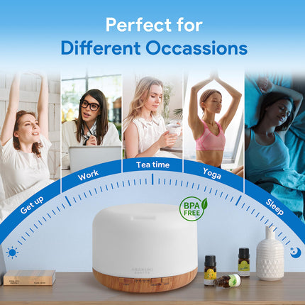 ASAKUKI Aroma Diffuser 500ML, Ultrasonic Aromatherapy Diffuser for Essential Oils, Humidifier with Remote Control, Automatic Shut-off when Waterless, and 7 Types of LED Light Colors