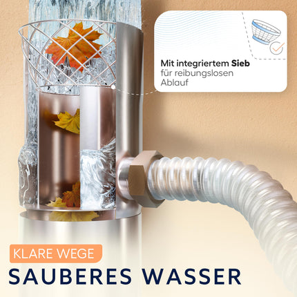 Rainwater collector with strainer for 100mm downpipes | increased yield | stainless steel | long 0.5m hose + barrel connection | downpipe rainwater collector | rainwater collector for 100mm downpipes, rain barrels - Drei Eichen