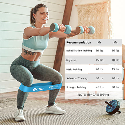 Gritin Fitness Bands [Set of 5] Resistance Bands with 5 Levels, 100% Latex Fitness Band Resistance with German Exercise Instructions &amp; Carrying Bag, Exercise Band for Muscle Building, Yoga, Pilates