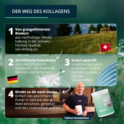 Collagen powder from Swiss pasture-fed farming | Tasteless &amp; independently laboratory-tested | 550g Premium Collagen Powder from brandl® &amp; Collaswiss®