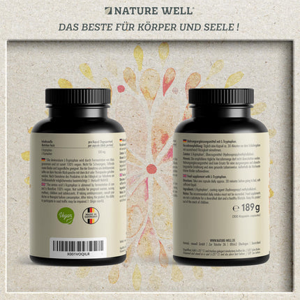 High-dose L-tryptophan - 300 capsules - 500mg L-tryptophan per capsule - 10-month supply - vegan L-tryptophan from fermentation - laboratory-tested, without unwanted additives, vegan