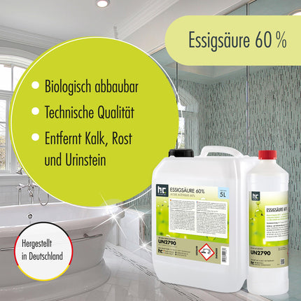Höfer Chemie 10 L Acetic Acid 60% - optimal cleaner and descaler - Premium Quality Made in Germany - freshly filled in a handy canister