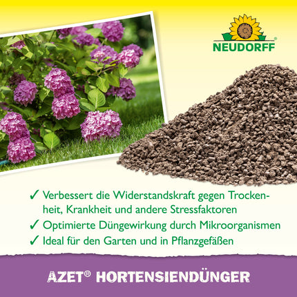 Neudorff Azet Hydrangea Fertilizer – Organic hydrangea fertilizer with 100 days of long-term effect ensures color-intensive hydrangeas, camellias, and bougainvilleas, 1.75 kg