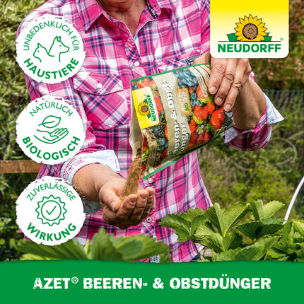 Neudorff Azet Berry &amp; Fruit Fertilizer – Organic fertilizer for more flavor and a rich harvest of berries and fruit with natural immediate and long-term effects, 1 kg, Brown