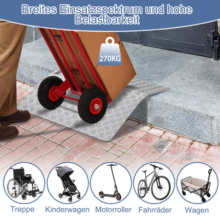 LZQ door threshold ramp, wheelchair ramp, threshold ramp, aluminum ramp for wheelchairs, non-slip threshold bridge, curb ramp, portable with handles, load capacity 270 kg (80 x 70 x 10 cm)