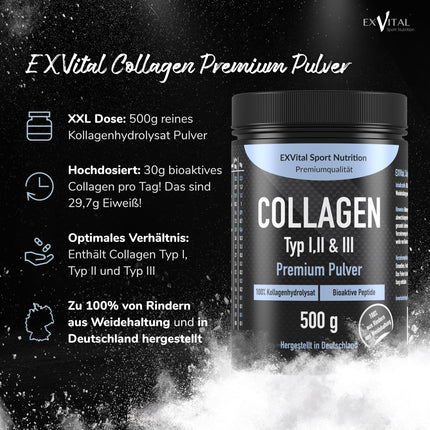 Collagen Powder 500 grams - Bioactive Collagen Hydrolysate Peptides, Protein Powder - Tasteless, Collagen Type 1, 2 &amp; 3 Lift Drink, high dosage