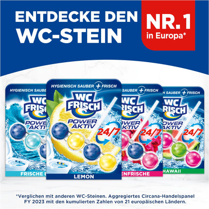 WC Fresh Power Active Fragrance Rinse Lemon (10-pack), toilet cleaner ensures cleaning with every flush, fragrance stones for long-lasting fresh toilet fragrance