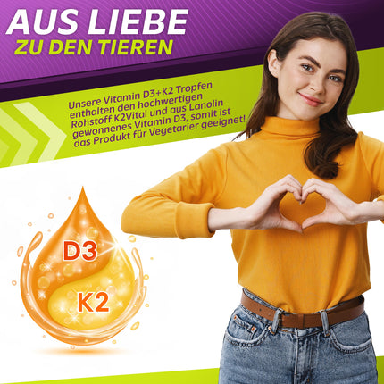 Vita2You Vitamin D3 + K2 Drops - Vitamin D3 5000 IU - Vitamin K2 100µg per drop - K2VITAL - MK-7 - 99.7% All-Trans - MCT Oil - Premium Quality - Made in Germany