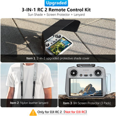 FPVtosky Mini 4 pro RC 2 Magnetic Sunshade I Joystick Protector I Screen Protector - 3 in 1 RC-2 Remote Control Accessory for DJI Mini 4 Pro/Air 3/Flip, Full Shading (RC-2 Sunshade Set)