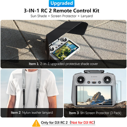 FPVtosky Mini 4 pro RC 2 Magnetic Sunshade I Joystick Protector I Screen Protector - 3 in 1 RC-2 Remote Control Accessory for DJI Mini 4 Pro/Air 3/Flip, Full Shading (RC-2 Sunshade Set)
