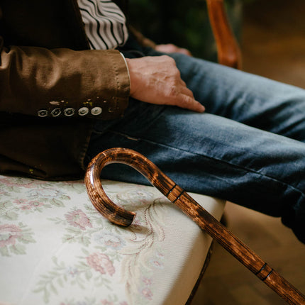 Walking stick for men and women Bend 89-92 cm - Handmade wooden walking stick with non-slip rubber