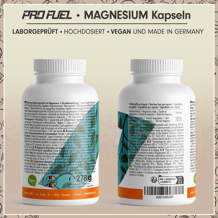 Magnesium Capsules 365x (1 year) - 668 mg magnesium oxide, of which 400 mg elemental magnesium per capsule - very high magnesium content (60%) - optimally high dosage - laboratory-tested with certificate - 100% vegan