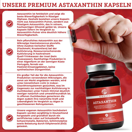 QIDOSHA® Astaxanthin 12 mg from EU raw materials &amp; olive oil, 90 pcs/jar, 12 mg high-dose astaxanthin per capsule, liquid astaxanthin high-dose from Portuguese algae cultivation