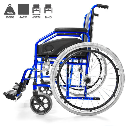 AIESI® Wheelchair Foldable lightweight self-propelled for disabled and elderly people AGILA EVOLUTION, Removable armrests and footrests, Safety belt, Inflation pump, 24-month warranty