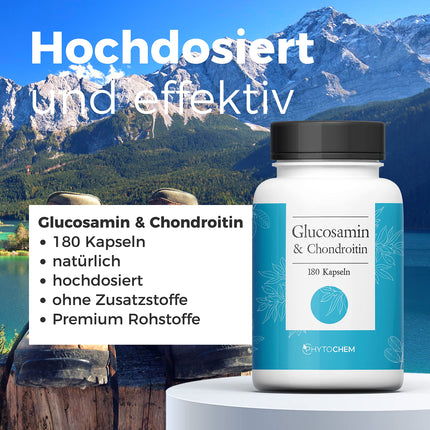 Phytochem Glucosamine and Chondroitin 180 Capsules, high dosage, 2700 mg per daily dose, no additives and laboratory tested
