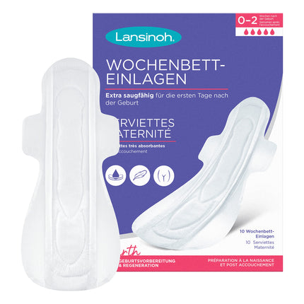 Lansinoh Postpartum Pads - 10 pieces - extra absorbent &amp; breathable - for heavy lochia &amp; the first days after birth