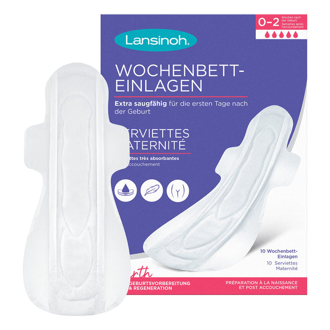 Lansinoh Postpartum Pads - 10 pieces - extra absorbent &amp; breathable - for heavy lochia &amp; the first days after birth