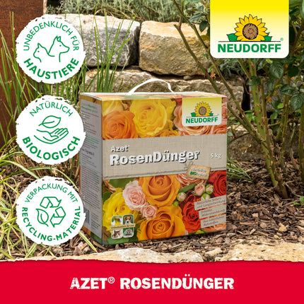 Neudorff Azet Rose Fertilizer – Organic rose fertilizer with 100 days of long-lasting effect ensures long-lasting colorful roses, perennials, and flowering plants, 1 kg, brown