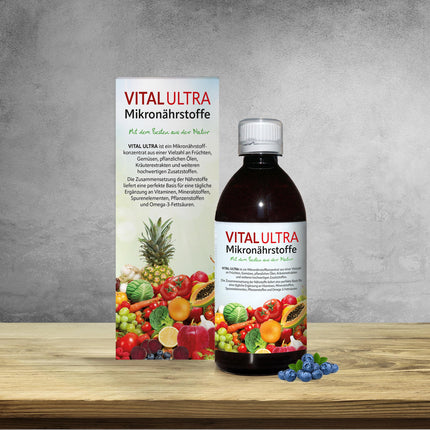 Vital Ultra - 480 ml - Micronutrient concentrate with vitamins, minerals, trace elements, plant substances and omega-3 fatty acids - liquid food made from over 70 ingredients with up to 60 servings