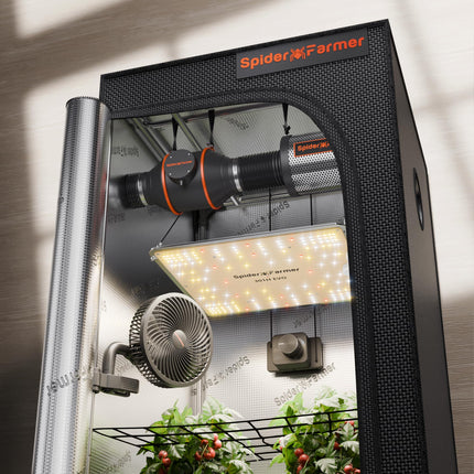 Spider Farmer Grow Tent Complete Set SF1000 Grow Light Dimmable LED Grow Lamp Full Spectrum Samsung LM301H EVO Diodes Grow Tent Kit Complete 70x70x160cm Hydroponics Growing Tent Set Ventilation System