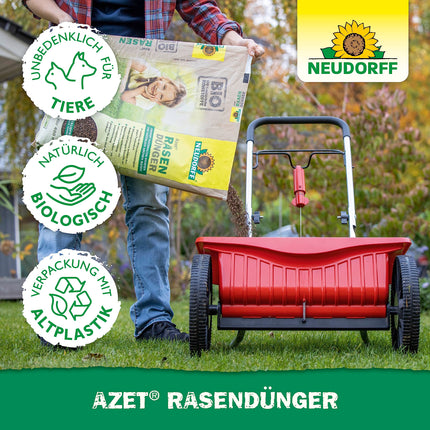Neudorff Azet Lawn Fertilizer – Organic lawn fertilizer for 400 m² ensures a dense, green, and durable lawn with 6 months of long-term effectiveness, 20 kg, Brown