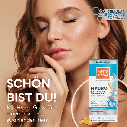Merz Spezial Hydro Glow Beauty Capsules – 1 x 30 Capsules – vegan dietary supplement with hyaluronic acid and vitamin C – beauty routine for your skin – beauty from within