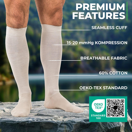 Medical compression stockings for women and men made from 60% organic cotton (black, M (38-40))