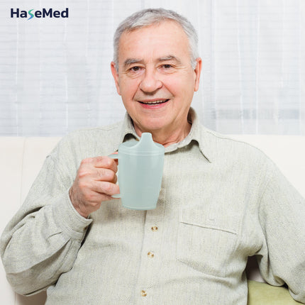 HaseMed Drinking Cup with Handle &amp; Spout (1 Piece) – Ergonomic cup for safe drinking without spills, ideal for seniors &amp; people with limited hand function – Robust &amp; durable, 12 mm