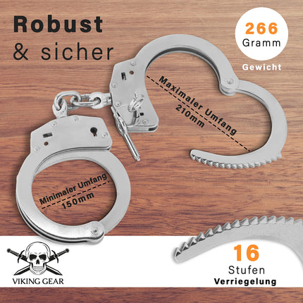 VIKING GEAR® genuine professional handcuffs made of hardened steel in silver with 2 keys - government quality - security accessories - handcuffs sex - handcuffs sex