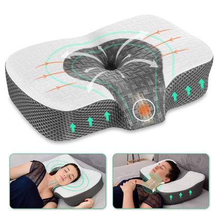 Elviros Orthopedic Memory Foam Pillow, Neck Pain Relief Pillow, Sleeping Pillow, Ergonomic Neck Pillow, Neck Support Pillow, Anti-Snoring Pillow for Side Sleepers, Stomach Sleepers, White