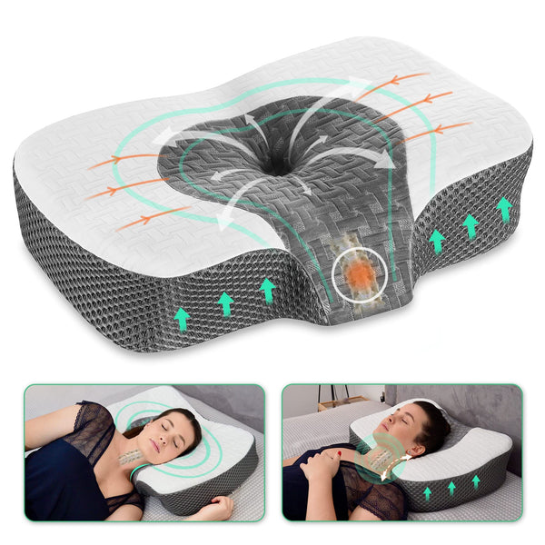 Elviros Orthopedic Memory Foam Pillow, Neck Pain Relief Pillow, Sleeping Pillow, Ergonomic Neck Pillow, Neck Support Pillow, Anti-Snoring Pillow for Side Sleepers, Stomach Sleepers, White