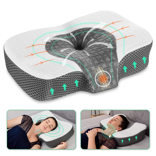 Elviros Orthopedic Memory Foam Pillow, Neck Pain Relief Pillow, Sleeping Pillow, Ergonomic Neck Pillow, Neck Support Pillow, Anti-Snoring Pillow for Side Sleepers, Stomach Sleepers, White