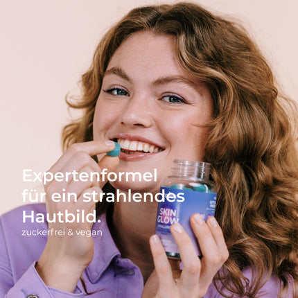 Yuicy Skin Glow - Hyaluronic Acid Gummies – sugar-free, high-dose skin vitamins for clear and beautiful skin. With biotin, zinc, and 6 other nutrients. Vegan and made in Germany. 60 Gummies.
