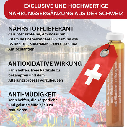 SwissBii Royal Jelly Ampoules Monthly Supply – 100% Pure, Natural &amp; High-Quality Vitamins. To Support Energy, Immunity, and Skin Health – with Honey Wine