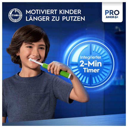 Oral-B Pro Junior Electric Toothbrush for children ages 6 and up, pressure sensor, 3 brushing modes including sensitive for dental care, soft bristles &amp; timer, designed by Braun, green