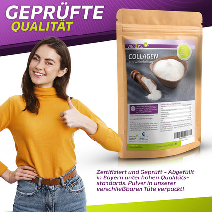 Vita2You Collagen Powder 1kg - Bioactive Collagen - 100% Solugel® - from grass-fed farming - Hydrolysate Peptides Type 1 and 3 - Protein - 1000g - Premium Quality